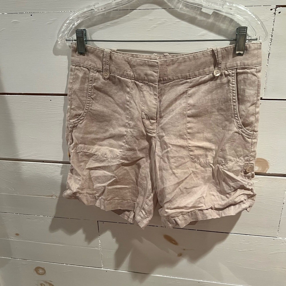 J.Crew size 4 100% linen Women's Tan Nude Shorts, GUC, see description.